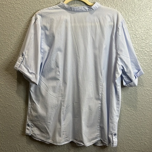 Dress Barn dress Blouse 18/20 blue/white striped short sleeve button down - Picture 2 of 7